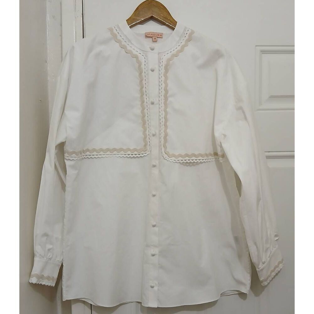 Machka womens large tunic white button down shirt top